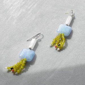 Design art deco handmade sterling silver with agate stone tassel earring